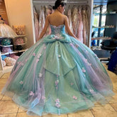Strapless Ball Gown with 3D Floral Appliques & Bow Detail Perfect for Quinceanera & Sweet 16